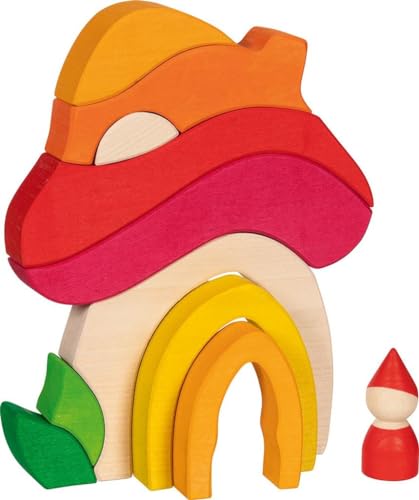 goki 58359 - Pilzhäuschen - aus hochwertigem Ahornholz - fördert die Kreativität und Fanatsie - harmonisches Farbdesign von goki