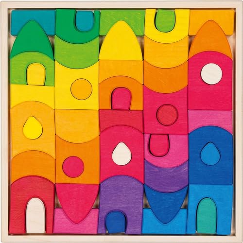 goki 58360 - Bausteine Morgana -aus hochwertigem Ahornholz - fördert die Kreativität und Fanatsie - harmonisches Farbdesign von goki