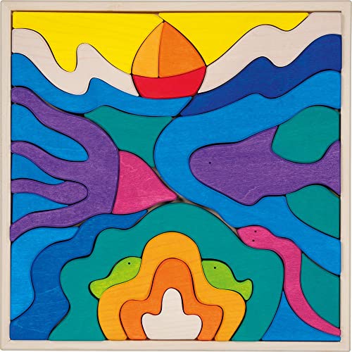 goki 58362 - Bausteine Ozean -aus hochwertigem Ahornholz - fördert die Kreativität und Fanatsie - harmonisches Farbdesign von goki