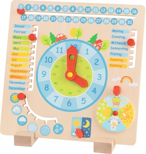 Goki Jahresuhr für Kinder – Lernspielzeug aus Holz, 30x30 cm, Deutsch, ab 5 Jahren – Perfekt zur Vermittlung von Jahreszeiten, Monaten, Wochentagen und Wetter von goki