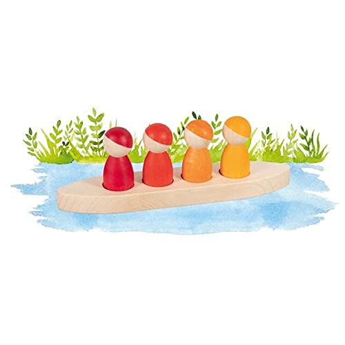 goki 58469 Figuren im Boot | Ahornholz-Spielset für kreative Entdeckungsreisen | Spiel und Spaß ab 2 Jahren, Rot & Orange von goki