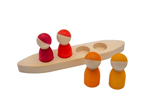 goki 58469 Figuren im Boot | Ahornholz-Spielset für kreative Entdeckungsreisen | Spiel und Spaß ab 2 Jahren, Rot & Orange von goki