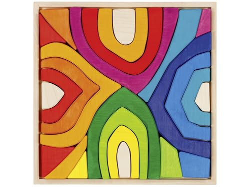 goki 58471 - Bausteine Vier Jahreszeiten aus Ahornholz - goki Evolution - 25 Teile - Bunte Farben auf Wasserbasis - Montessori-Spielzeug - Made in EU von goki