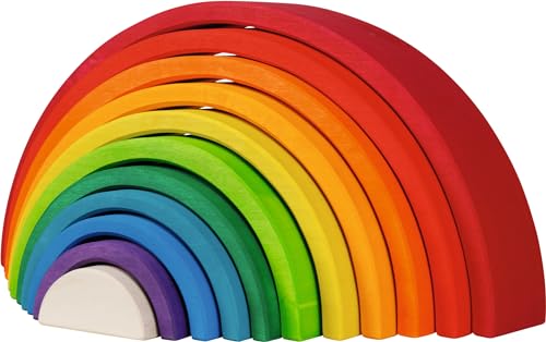 goki 58478 - Bausteine Regenbogen aus Ahornholz - goki Evolution - 11 Teile - Bunte Farben auf Wasserbasis - Montessori-Spielzeug - Made in EU von goki