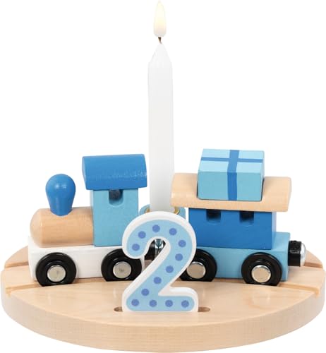 goki 60668 - Geburtstagszug Oslo für Jungen aus Holz, für den dekorativen Geburtstagstisch mit Zahlen 1 2 3 4 5 6, in Blau für Jungen, Perfekte Deko für Kindergeburtstage, 16cm x 12cm x 7cm, ab 1 Jahr von goki