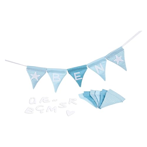 goki 60675 - Buchstabenwimpelkette blau, mit 10 Wimpeln - aus Stoff - personalisierbar - Buchstaben sind selbstklebend von goki