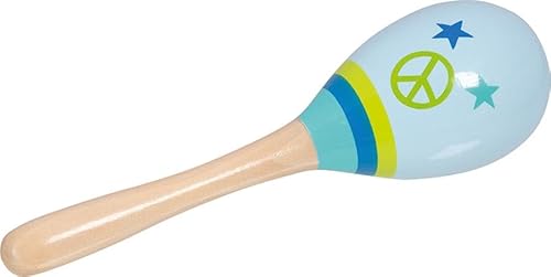 goki 61843 – Maracas Peace – Musikinstrument aus Holz für Kinder, 20 cm, hellblau von goki