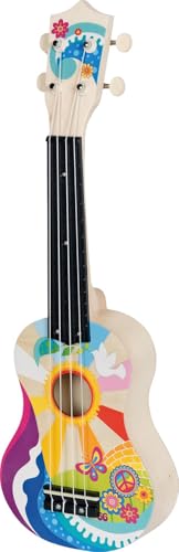 goki 61847 – Ukulele „Flower Power“ – Kindergitarre aus Holz mit 4 Saiten im Retrodesign, 53 cm goki 61847 – Ukulele „Flower Power“ – Kindergitarre aus Holz mit 4 Saiten im Retrodesign, 53 cm von goki