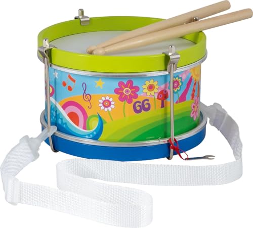 goki 61848 – Trommel Blumenwiese – Kindertrommel aus Holzmit Frühlingsdesign, Ø 21,5 cm von goki