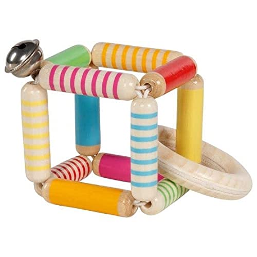 goki 65194 - Greifling Elastik Würfel - trainiert den Greifreflex und Gehörsinn - aus Ahorn- und Buchenholz - handgefertigt - Made in Germany von goki