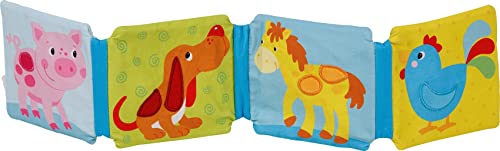 goki 65252 - Bilderbuch mit Rassel, Quietscher und Knisterfolie - Stoffbuch mit 8 niedlichen Motiven - mit vielen Fühl- und Spielefekten - für Babys und Kleinkinder von goki