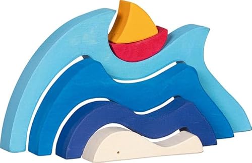 goki Evolution 58317 – Designpuzzle Wellen und Segelboot aus Holz – Stapelspiel zum kreativen Spielen – Made in Europe von goki