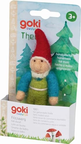 goki Evolution 51473 - Filzzwerg Theo aus Wollfilz, fantasieanregendes Spielzeug für Kinder, fördert Feinmotorik und taktile Wahrnehmung, handgefertigt in Nepal, ab 3 Jahre von goki