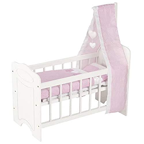 Goki 51762 Puppenbett mit Bettwäsche und Himmel puppenhausmöbel, weiß/rosa von goki