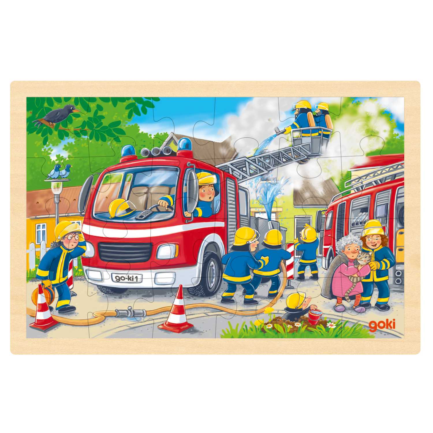 goki - Rahmenpuzzle Holz "Feuerwehreinsatz" , 24 Teile von goki