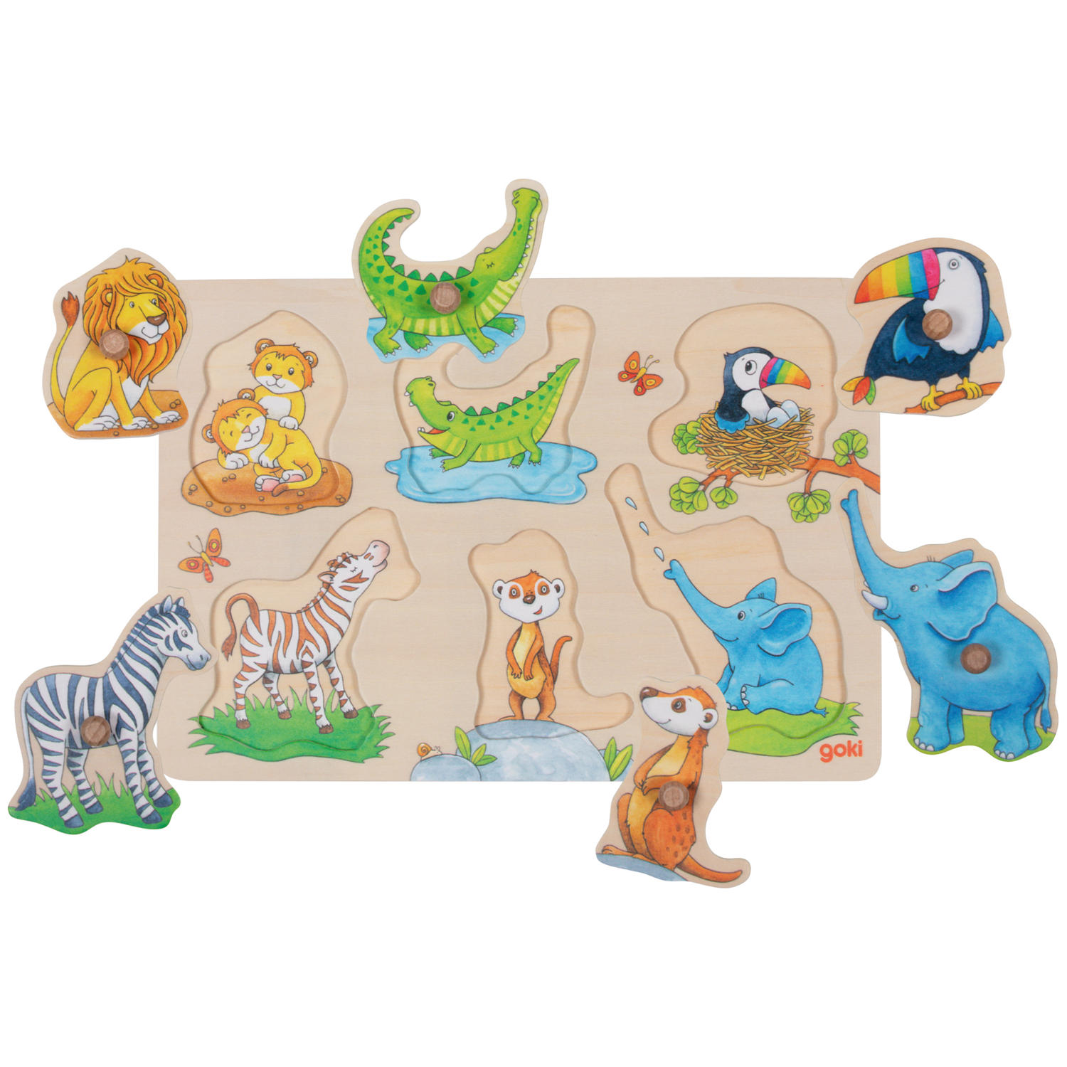 goki - Steckpuzzle Holz - Wilde Tiere 6 Teile von goki