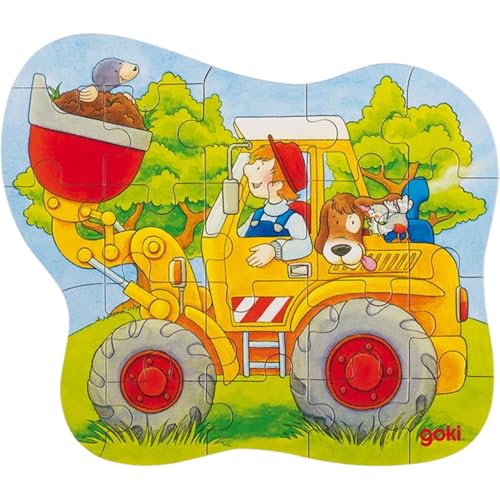 Oki 57518 Konturpuzzle Traktor, Radlader Oder Feuerwehr, 18-22 Teile, Mehrfarbig (3er Pack) von goki