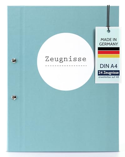 goldbuch 36113 Zeugnismappe Pastell türkis, Urkundenmappe DIN A4, Dokumentenmappe mit Schraubverschluss und 12 Sichttaschen, Ordnungsmappe aus Leinenstruktur mit 12 Hüllen, ca. 24 x 31.5 x 2 cm von goldbuch