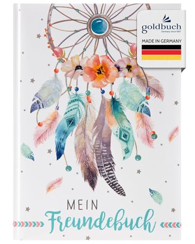 goldbuch 43 205 Freundebuch Traumfänger DIN A5, zum Ausfüllen, Erinnerungsbuch an Freunde, Notizbuch mit 88 illustrierte Seiten, Einband mit Kunstdruck, Weiß von goldbuch