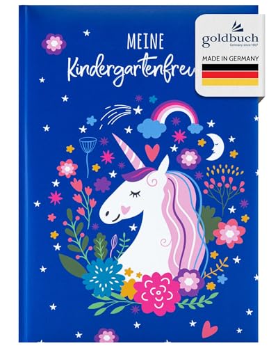 goldbuch 43268 - Kita Freundebuch Einhornglück, DIN A5, zum Ausfüllen, Erinnerungsbuch an Freunde, Notizbuch mit 88 illustrierte Seiten, Einband mit Kunstdruck, ca. 15 x 21 x 1,5 cm von goldbuch