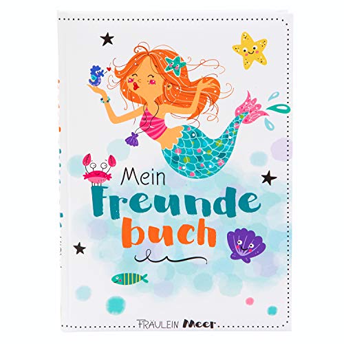 goldbuch 43582 Freundebuch Fräulein Meer DIN A5, Freundschaftsbuch Motiv Meerjungfrau, Erinnerungsbuch an Freunde, Notizbuch mit 88 illustrierte Seiten, Einband mit Kunstdruck, ca. 15 x 21 x 1,5 cm von goldbuch