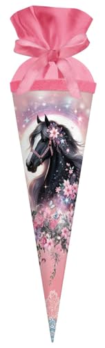 goldbuch 93 141 Geschenktüte 35 cm Luna, Geschwistertüte Rosa, Schultüte mit Motiv Pferd, Geschenkverpackung 35 x 11,5 cm, Zuckertüte aus Lackkarton mit Filzverschluss für Jungen und Mädchen von goldbuch