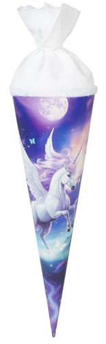 goldbuch 93 152 Geschwistertüte Diana, Schultüte in Blau mit Einhorn als Motiv, Länge 35 cm, Durchmesser 11,5 cm, Zuckertüte für Jungen und Mädchen, Geschenktüte aus Lackkarton mit Filzverschluss von goldbuch