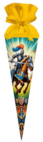 goldbuch 93 158 Geschenktüte 35 cm RITTERHELDEN, Schultüte mit Motiv Ritter,Geschenkverpackung 35 x 11,5 cm, Geschwistertüte für Jungen und Mädchen, Zuckertüte aus Lackkarton mit Filzverschluss von goldbuch