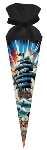 goldbuch 93 159 Geschenktüte 35 cm PIRATENSTURM, Geschwistertüte Pirat, Schultüte Motiv Piratenschiff, Geschenkverpackung 35 x 11,5 cm, Zuckertüte aus Lackkarton mit Filzverschluss von goldbuch