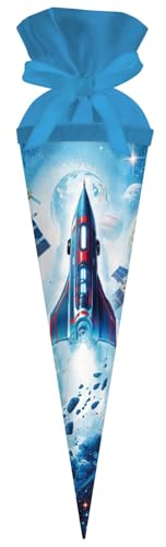 goldbuch 93 161 Geschenktüte 35 cm Weltraum, Geschwistertüte Blau, Schultüte mit Motiv Raumschiff, Geschenkverpackung 35 x 11,5 cm, Zuckertüte aus Lackkarton mit Filzverschluss für Jungen und Mädchen von goldbuch