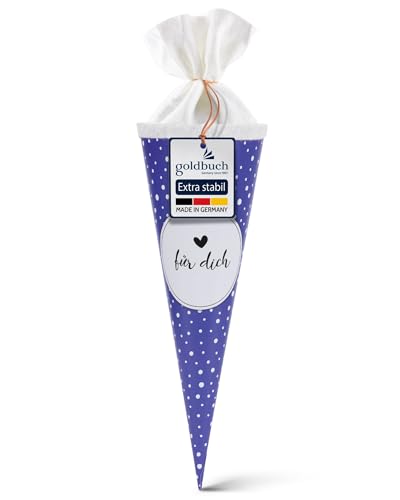 goldbuch 93 215 Schultüte in Blau mit weißen Punkten als Motiv, Zuckertüte für Jungen und Mädchen, Geschenktüte aus Lackkarton mit Filzverschluss, Länge 35 cm, Durchmesser 11,5 cm von goldbuch