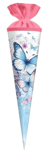 goldbuch 97 155 Schultüte Schmetterlingsgarten, Geschenktüte, Schmetterlingsmotiv, Lackkarton, Geschenkverpackung, rosaner Filzverschluss (ohne Verschlussband), Zuckertüte rund, Länge 70 cm, Ø 19 cm von goldbuch