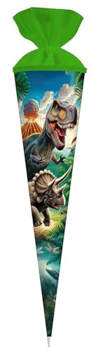 goldbuch 97 157 Schultüte Vulkan, Geschenktüte mit Dinosauriern als Motiv, Lackkarton, Geschenkverpackung mit grünem Filzverschluss (ohne Verschlussband), Zuckertüte rund, Länge 70 cm, Ø 19 cm von goldbuch