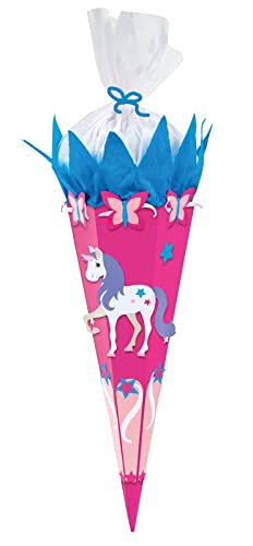 goldbuch 97706 Schultüten-Bastelset, Einhorn, aus Karton, 3D-Effekt, Zuckertüte 70cm, Schultüte zur Einschulung und Schulanfang, inklusive 2 Krepp-Rollen + 1 Chenilledraht, Pink von goldbuch