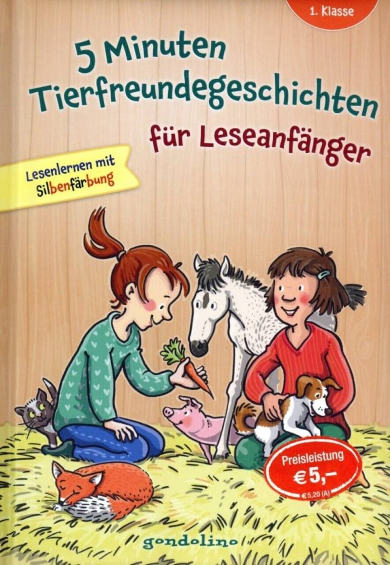 Kinderbuch 5 Minuten Tierfreundegeschichten für Leseanfänger, 1. Klasse - Lesenlernen mit Silbenfärb von gondolino