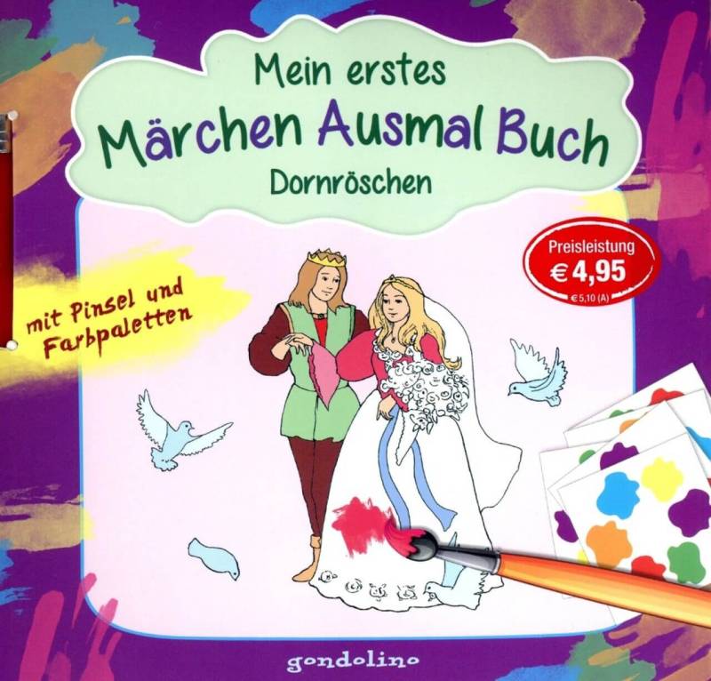 Märchenausmalbuch Dornröschen mit Pinsel und Farbpalette von gondolino