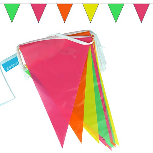 Goodymax® Wimpelkette 10 m Farbmix - 4 Farben - Pink Orange Gelb Grün - viele weitere Farben & Farbkombinationen zur Auswahl von Goodymax