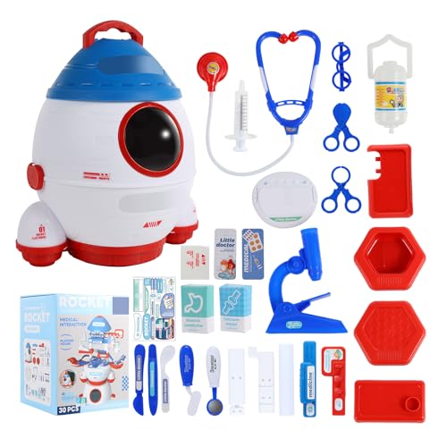graneat Kinder-Arzt-Set,30 Raketenförmige Arzt-Spielzeuge Stethoskope und anderes Zubehör,Kinder-RollenspielMedizinisches Spielzeug,Simuliertes medizinisches Familienspielzeug für Kinder ab 3 Jahren von graneat