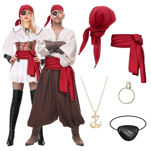 greitenty Piratenkostüm-Zubehör-Set, 5-teilig, Piratenkostüm-Zubehör für Damen und Herren, Halloween, Mittelalter, Wikinger, Cosplay, Requisite, Red-02, Einheitsgröße greitenty Piratenkostüm-Zubehör-Set, 5-teilig, Piratenkostüm-Zubehör für Damen und Herren, Halloween, Mittelalter, Wikinger, Cosplay, Requisite, Red-02, Einheitsgröße von greitenty