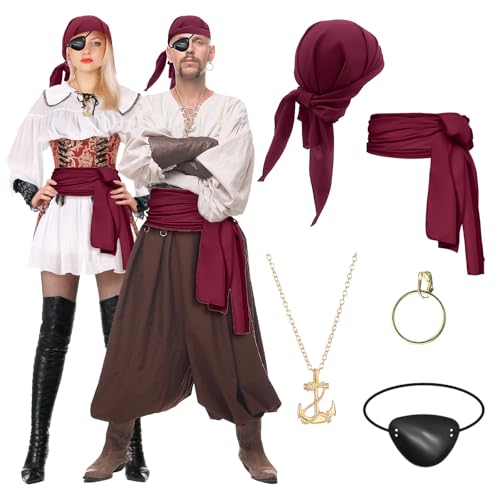 greitenty Piratenkostüm-Zubehör-Set, 5-teilig, Piratenkostüm-Zubehör für Damen und Herren, Halloween, Mittelalter, Wikinger, Cosplay, Requisite, Rot 01, Einheitsgr��e greitenty Piratenkostüm-Zubehör-Set, 5-teilig, Piratenkostüm-Zubehör für Damen und Herren, Halloween, Mittelalter, Wikinger, Cosplay, Requisite, Rot 01, Einheitsgr��e von greitenty