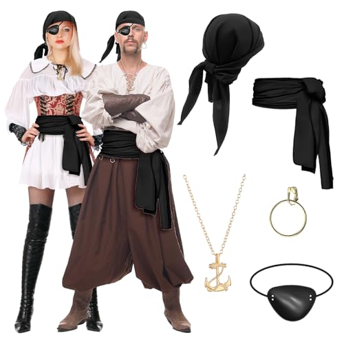 greitenty Piratenkostüm-Zubehör-Set, 5-teilig, Piratenkostüm-Zubehör für Damen und Herren, Halloween, Mittelalter, Wikinger, Cosplay, Requisite, Schwarz, Einheitsgröße greitenty Piratenkostüm-Zubehör-Set, 5-teilig, Piratenkostüm-Zubehör für Damen und Herren, Halloween, Mittelalter, Wikinger, Cosplay, Requisite, Schwarz, Einheitsgröße von greitenty