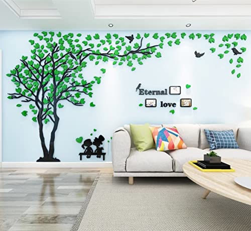 Baum Wandaufkleber Wandtattoo 3D DIY Sticker mit Familie Bilderrahmen Fotorahmen Wandbilder Wandkunst für Wohnzimmer Schlafzimmer Kinderzimmer (Grün Links,M-130 * 250cm) von guangmu