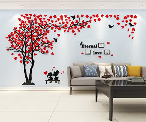 Baum Wandaufkleber Wandtattoo 3D DIY Sticker mit Familie Bilderrahmen Fotorahmen Wandbilder Wandkunst für Wohnzimmer Schlafzimmer Kinderzimmer (Rot Links,L-150 * 300cm) von guangmu