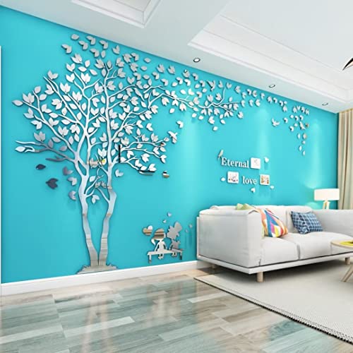 Baum Wandaufkleber Wandtattoo 3D DIY Sticker mit Familie Bilderrahmen Fotorahmen Wandbilder Wandkunst für Wohnzimmer Schlafzimmer Kinderzimmer (Silber Links,M-130 * 250cm) von guangmu