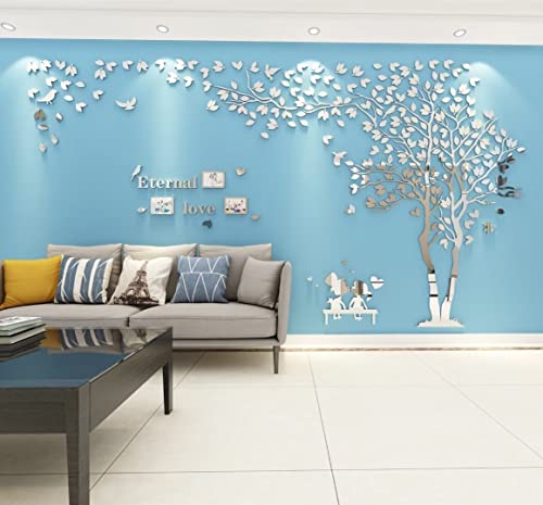 Baum Wandaufkleber Wandtattoo 3D DIY Sticker mit Familie Bilderrahmen Fotorahmen Wandbilder Wandkunst für Wohnzimmer Schlafzimmer Kinderzimmer (Silber Rechts,M-130 * 250cm) von guangmu