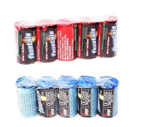 h2i Mini Vulkan | 10 St. | +/- 20 sek | Outdoor Leuchtfontäne mit silber rot & blauem Funkenregen für Silvester, Halloween & Partys | Kinder & Jugendfeuerwerk | Ganzjahresfeuerwerk Kat 1 von h2i