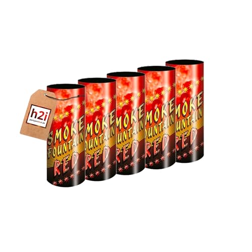 h2i Rauch Vulkan Fontäne - Smoke Tube Rauchfackel Rauchtopf Rauchgenerator Rauchbombe - 5 Stück Rauchfarbe Rot - dichter kräftiger Rauch - Brenndauer ca. 45 sek - Ganzjahresfeuerwerk Kat T1/F1 von h2i