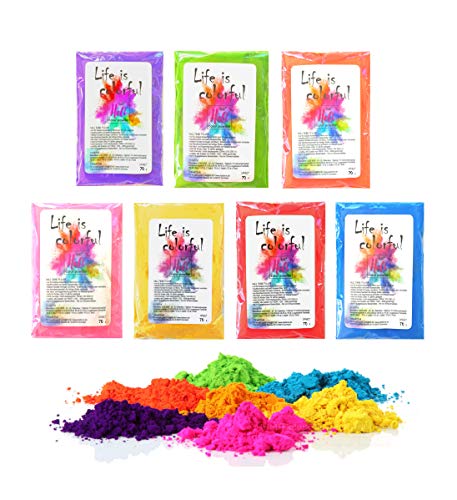 h2i Holi Pulver | 7 Farben x 70 g | 490 g buntes Farbpulver | Holi Color Powder - 7 Farbbeutel mit leuchtenden Farben zum Werfen | für Festivals Fotoshooting Baby-Shower Party-Foto Fun & Action von h2i