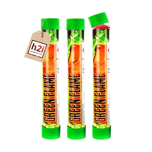 h2i Bengalo - Bengalfeuer | 3 St. | Grün | 40 s | Kraftvolle Handfackel für spektakuläre Lichteffekte | Leuchtfackel & Lanzenlicht mit Heller Flamme & Rauch | Ideal für Partys & Events | b | Kat F1 von h2i
