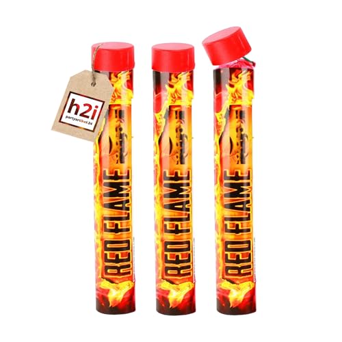 h2i Bengalo - Bengalfeuer | 3 St. | Rot | 40 s | Kraftvolle Handfackel für spektakuläre Lichteffekte | Leuchtfackel & Lanzenlicht mit Heller Flamme & Rauch | Ideal für Partys & Events | d | Kat F1 von h2i